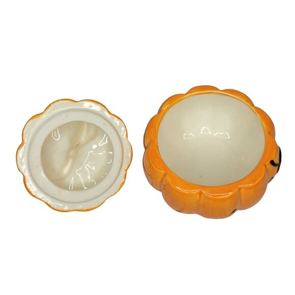 Vintage Royal Norfolk Halloween Pumpkin Ceramic Candy Cookie Jar Fall Autumn Bow - Picture 4 of 7